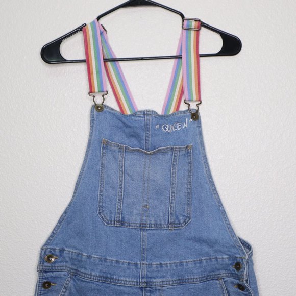 Target pride shortalls sz medium adult rainbow light wash pre-owned - Picture 6 of 13